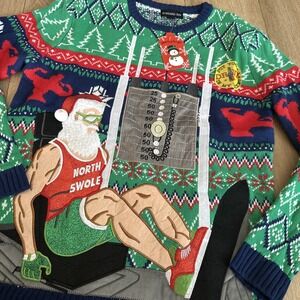 Blizzard Bay 'North Swole' Weightlifter Gym Santa Ugly Christmas Sweater Men Med